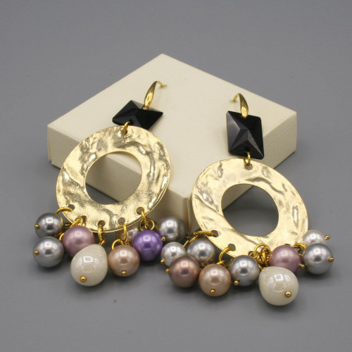 Orecchini con disco oro e perle di Majorca colorate
