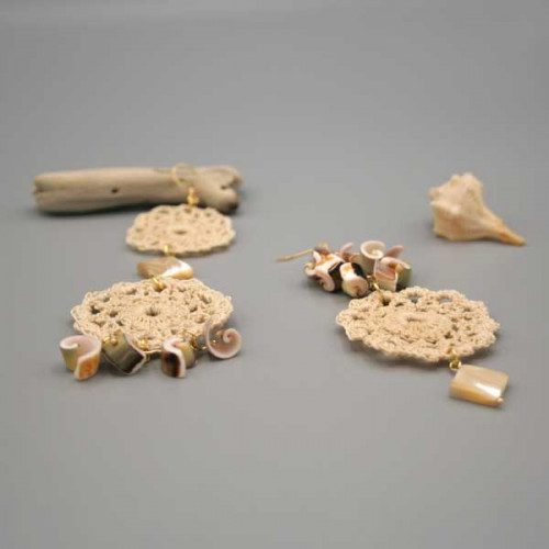 Orecchini mare, conchiglie e uncinetto