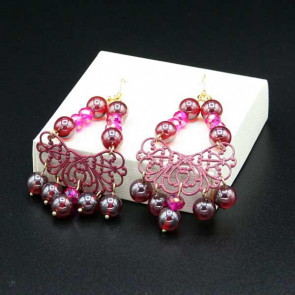 Orecchini con filigrana rosa e perle in vetro 