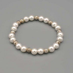 Braccialetto elastico con perle bianche e argento