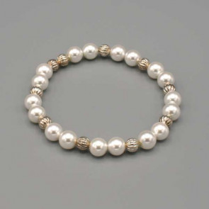 Braccialetto elastico con perle bianche e argento