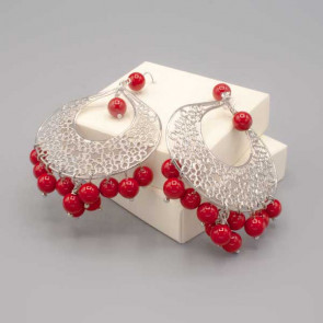 Orecchini goccia argento e perle rosse